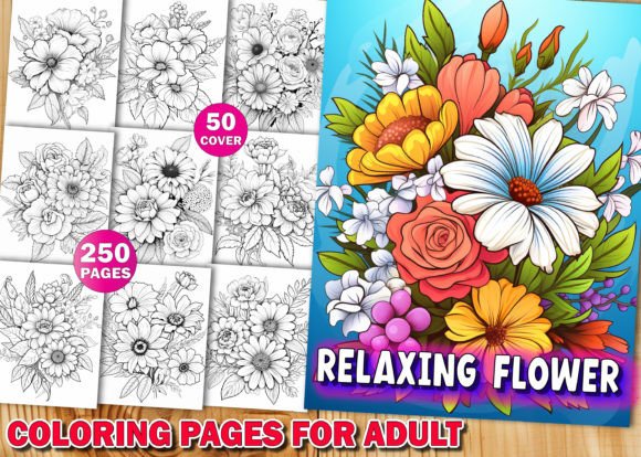 Download 250 Relaxing Flowers Coloring Pages Book - Relaxing flowers Collection