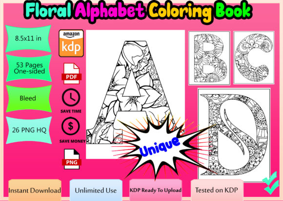 Download Floral Alphabet Coloring Book a-Z - Alphabet coloring book Collection