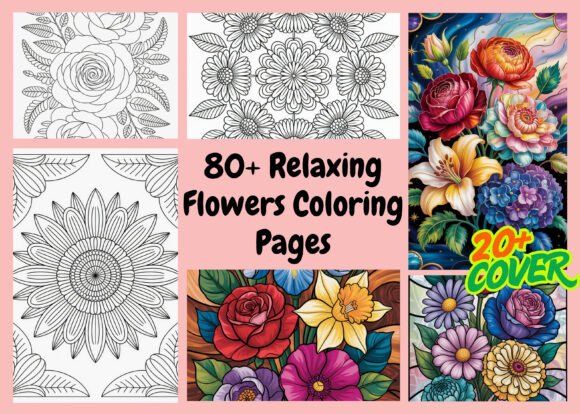 Download 80+ Relaxing Flowers Coloring Pages- KDP - Relaxing flowers Collection